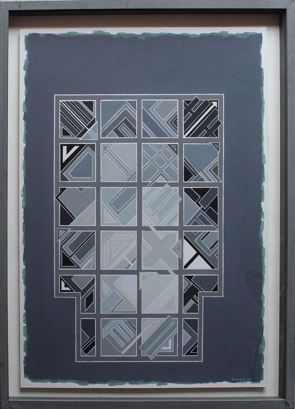 John Harrison Levee composition abstraite de 1986 acrylique sur carton signée en bas à droite et datée 86 dimensions 75 x 54 cm, contresignée au dos et intitulée  Idea XV - 1986