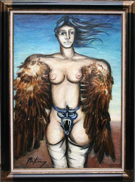  PRIKING Franz (1927-1979) "Femme ailée" huile sur toile dimensions 116 x 81 cm de Franz Priking signée en bas à gauche, ancienne collection Emmanuel David.