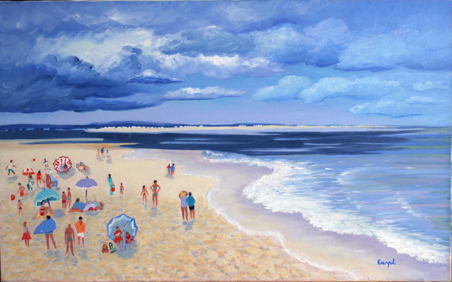 Josette Cayol (1926) Huile sur toile SCENE DE PLAGE 38 x 61 cm signé en bas à droite