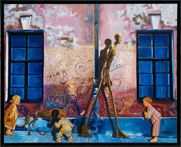 GULLY huile sur toile Leylendecker meets Giacometti 120 X 150 cm