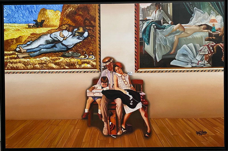 Huile sur toile « Rockwell meets art of sleeping » huile sur toile 100 X 150 cm