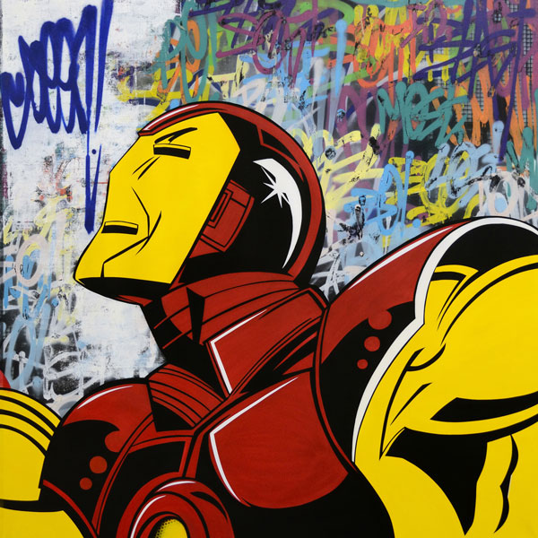 SEEN Iron Man, 2013 Pochoir et peinture aérosol sur toile 200 x 200 cm © Olivia de la Borie