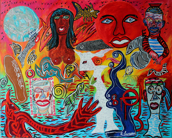 Lionel Sourisseau acrylique sur toile 81x100 cm de 2013 contesignée au dos intitulée "Torpeurs enivrantes" et datée 2013