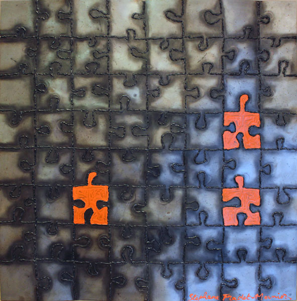 Stéphane Fradet-Mounier (1961) sculpture PUZZLE en métal dimensions 80 x 80 cm signée en bas à droite