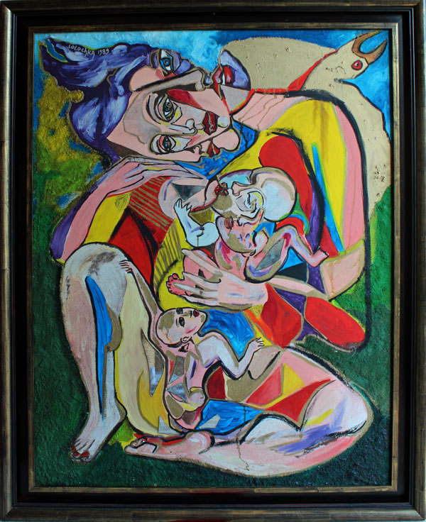 Lolochka Nativité huile sur toile de 1989 dimensions 116 x 89 cm