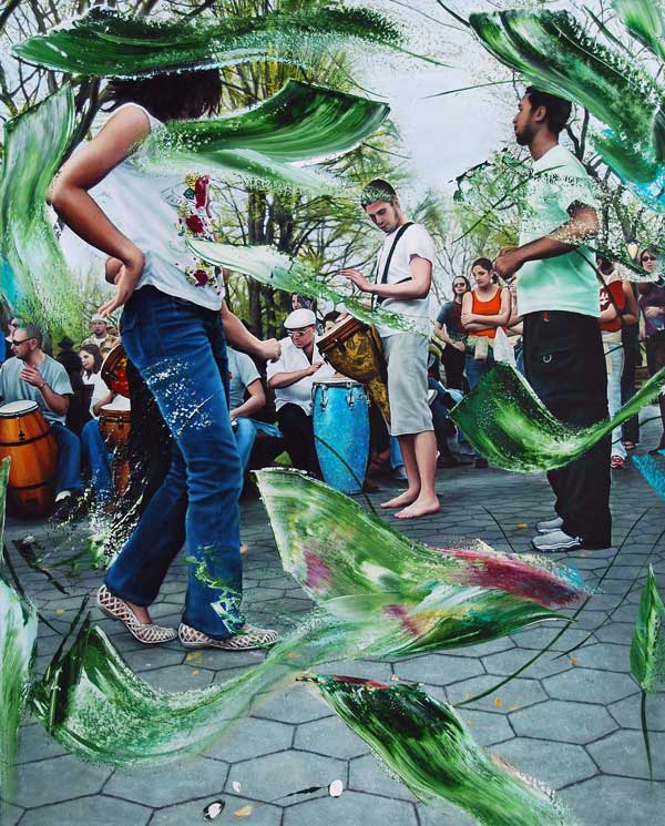 MAXWELL STEVENS Drum Circle, Central Park 2019 Oil on canvas 160 x 130 x 5,5 cm - 62,9 x 51,2 x 2,1 in