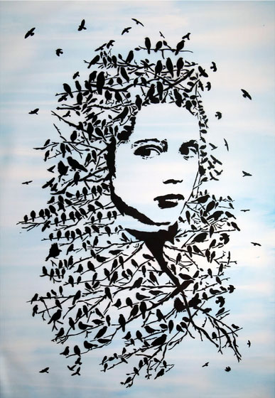 Icy & Sot, Let Her Be Free, 2016, Stencil and spray paint on canvas, 300 x 210 cm
