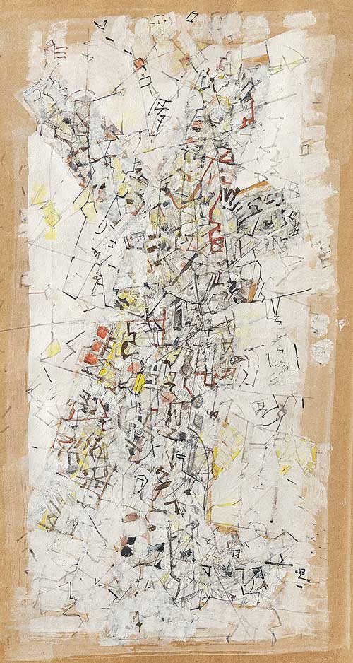 MARK TOBEY Jazz Singer,1954 gouache, ink and pencil on paper, 45.1 x 29.5 cm Courtesy Collection de Bueil & Ract-Madoux, Paris