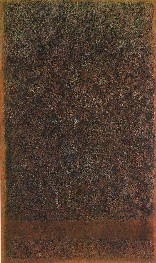 MARK TOBEY Unknown Journey, 1966, oil on canvas, 207 x 128 cm,  © Adagp, Paris Location : Paris, Centre Pompidou - Musée national d’art moderne -  Centre de création industrielle Photo © Centre Pompidou, MNAM-CCI, Dist. RMN-Grand Palais /  image Centre Pompidou, MNAM-CCI