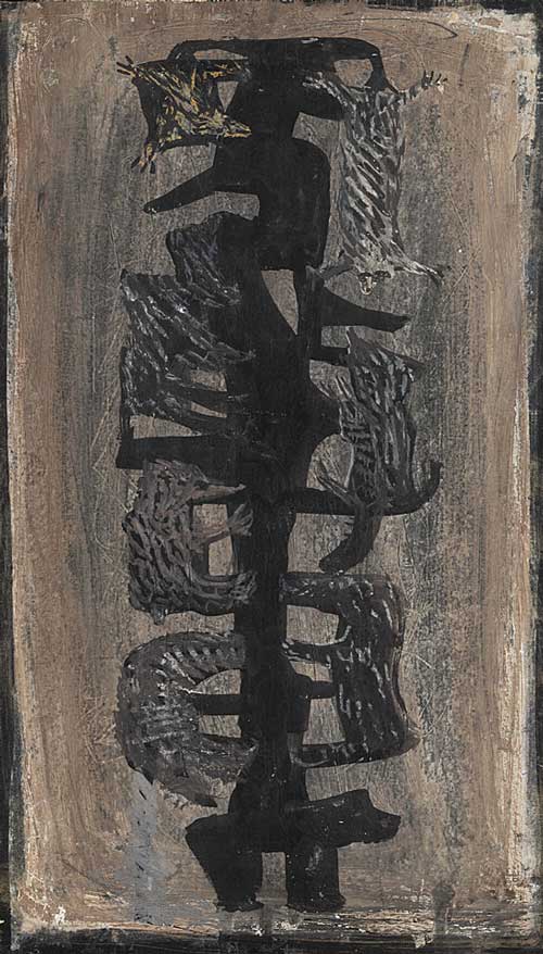 MARK TOBEY Animal Totem,1944, tempera on cardboard, 37 x 17,5 cm Courtesy Jeanne Bucher Jaeger, Paris  ©Jean-Louis Losi