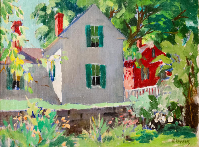 Untitled (House and Garden), Oil on Masonite, 12 H. x 16 W. inches