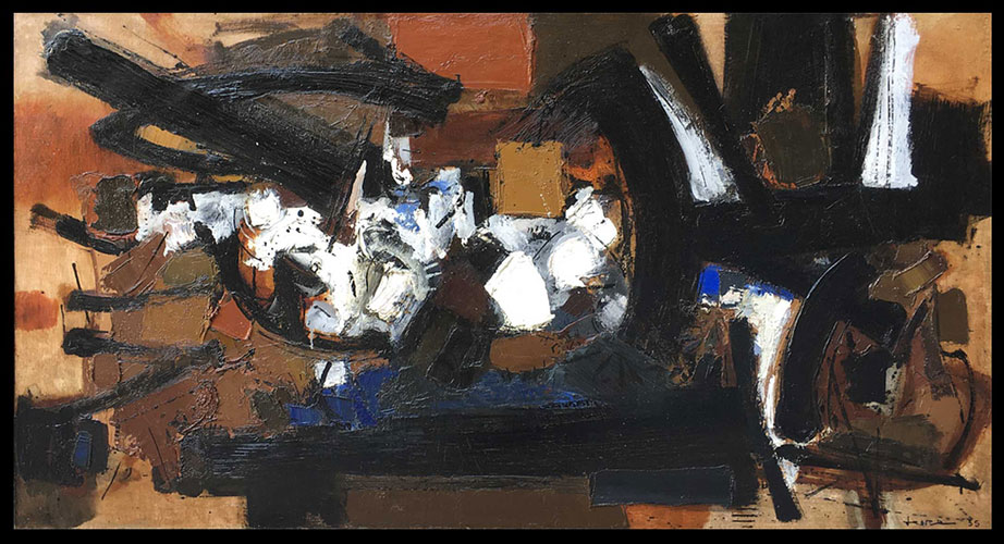 John Harrison Levee (1924-2017) huile sur toile dimensions 73,5 x 138,5 cm signée en bas à droite et datée 55 contresignée au dos, intitulée Nov III et datée 55.