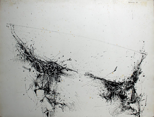 John Harrison Levee (1924-2017) Encre de chine sur papier dim. 57 x 76 cm - Signé en haut à droite et daté 61 – cachet au dos de la Galerie André Emmerich New-York.