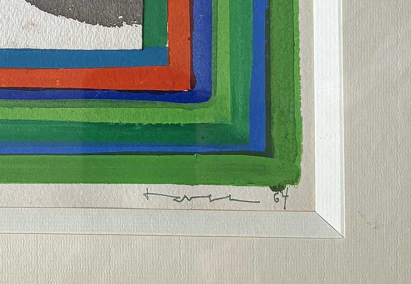 John Harrison Levee (1924-2017) gouache from 1964 dimensions 23.5 x 21.5 cm signed lower right and dated 64
