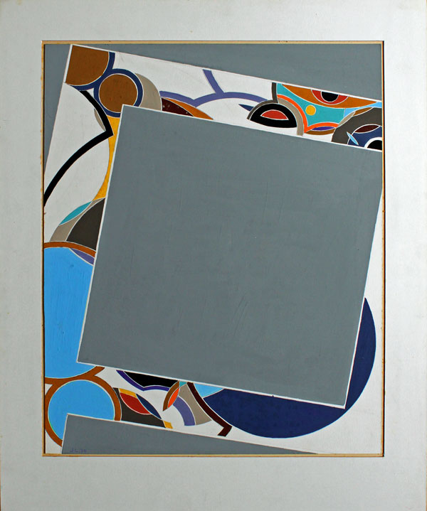 John Harrison Levee (1924-2017) acrylique sur panneau de 1974 dimensions 42,5 x 34,8 cm, signée en bas à gauche du monogramme JL et datée 74 - Contresigné au dos intitulé au dos Idea II - 1974) 