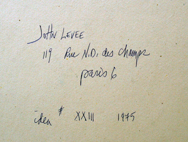 John Harrison Levee (1924-2017)  de 1975 acrylique sur panneau carton  dimensions 65 x 50 cm  -  Signé en bas à droite du monogramme JL et daté 75 contresigné au dos intitulé IDEA XXIII et daté 1975