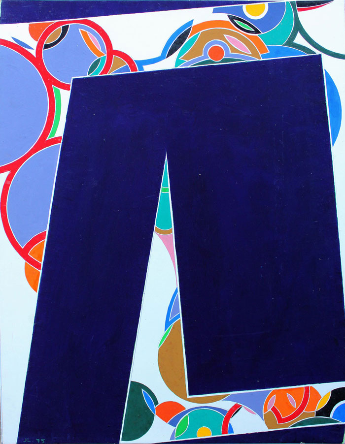 John Harrison LEVEE acrylique sur carton de 1975 dimensions 64,5 x 50 cm - Signé en bas à gauche du monogramme JL et daté 75- Contresigné au dos, intitulé idea III - 1975