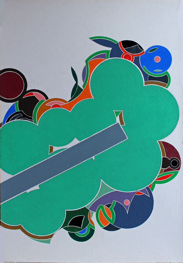 John Harrison Levee (né en 1924) acrylique sur carton dimensions 74,5 x 51 cm signée en bas à gauche du monogramme JL  et datée 77 - Contresigné au dos et intitulée « Idea XIX » 1977