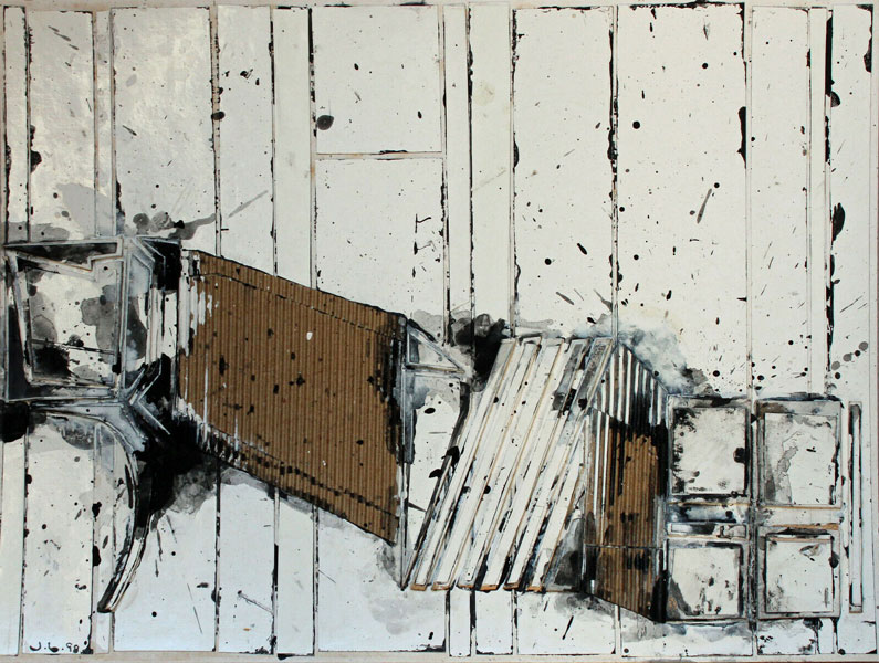 John Harrison Levee (1924-2017) technique mixte acrylique et collage de 1998 dimensions 30 x 40 cm 