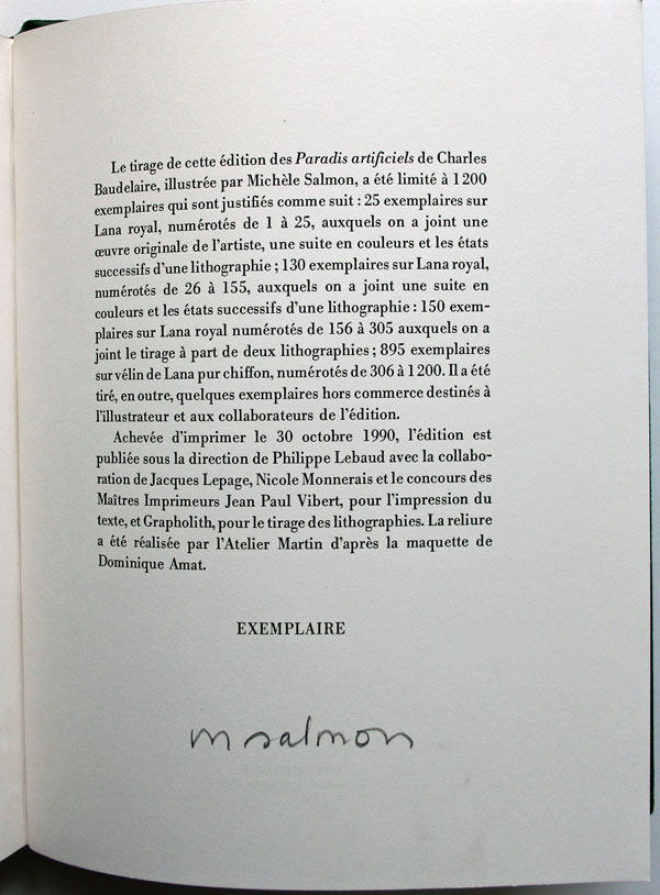 Baudelaire Les paradis artificiels Lithographies couleur de Michèle Salmon