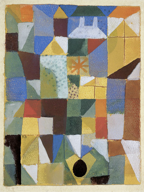 Paul Klee Städtische Komposition mit Gelben Fenstern, 1919, 267 Composition urbaine aux fenêtres jaunes Gouache sur papier vergé sur carton 29,5 x 22,3 cm Musée d'Ulm, Ulm - Courtesy Fondation Beyeler