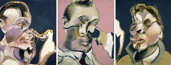 Francis Bacon, Three Studies for Portraits (including Self-Portrait),1969 Huile sur toile, Tryptichon 35.5 x 30.5 cm Collection privée © The Estate of Francis Bacon. All rights reserved / 2018, ProLitteris, Zurich