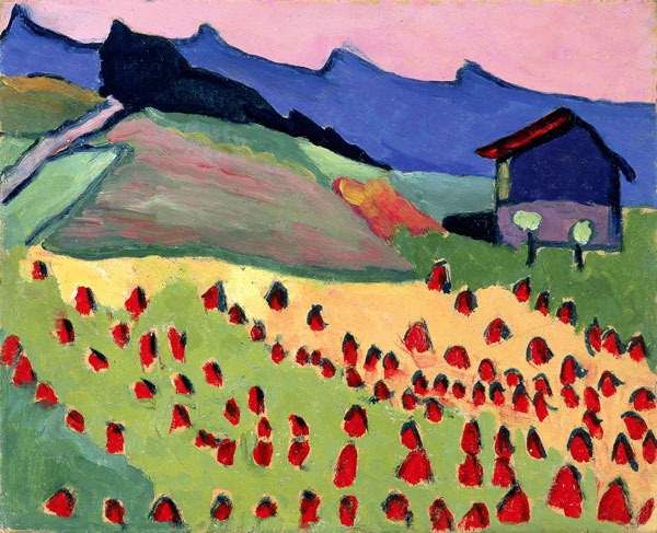 Gabriele Münter Paysage avec cabane au crépuscule, 1908 Huile sur papier sur carton, 33 x 40,8 cm Kunstsammlungen Chemnitz - Musée Gunzenhauser Propriété de la Fondation Gunzenhauser, Chemnitz Photo: PUNCTUM / Bertram Kober © 2016, ProLitteris, Zurich