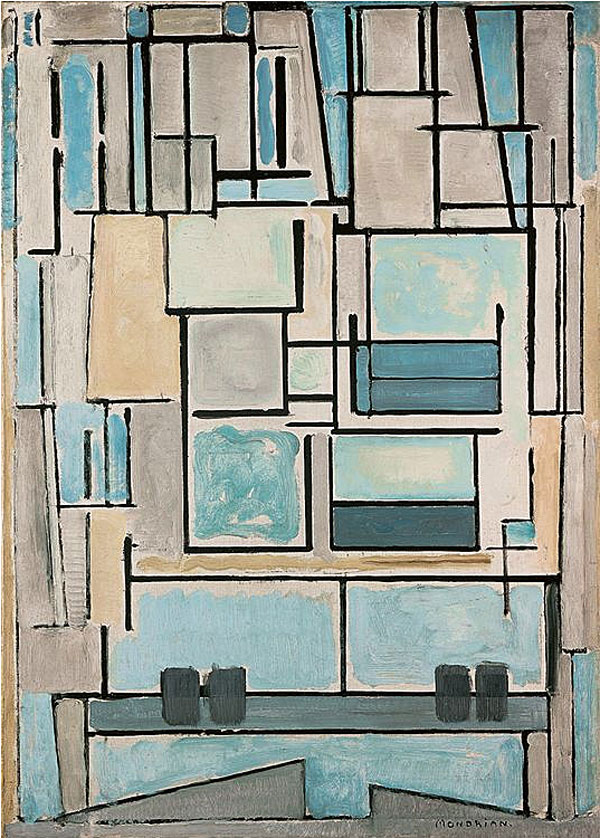 Piet Mondrian Composition No. VI (Composition 9, Blue Façade), 1914 Huile sur toile, 95,5 x 68,0 cm Fondation Beyeler, Riehen / Bâle, Collection Beyeler © Mondrian / Holtzman Trust c/o HCR International Warrenton, VA USA Photo : Robert Bayer, Bâle