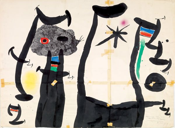 Coquillages – maquette, 1969.  Lithographie rehaussée d'encre de Chine, gouache, craies de couleurs.  © Successió Miró, Adagp Paris 2019.  Photo Claude Germain / Archives Fondation Maeght. 