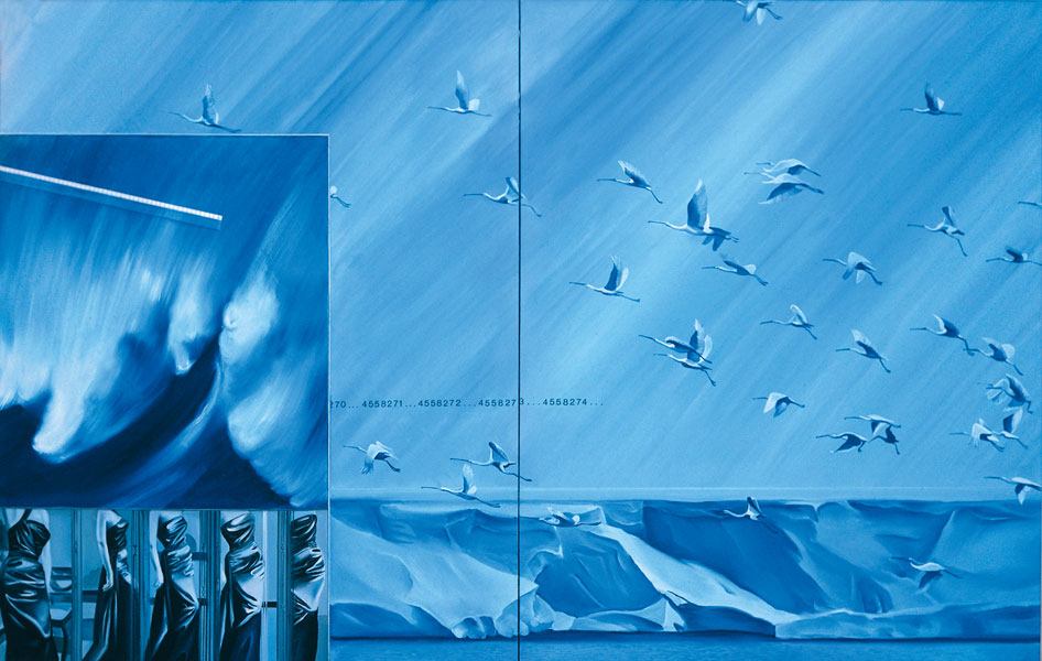 MONORY Mesure n°2 A, 1972. Huile sur bois et sur toile, 162 x 228 cm. Photo Jacques Monory.