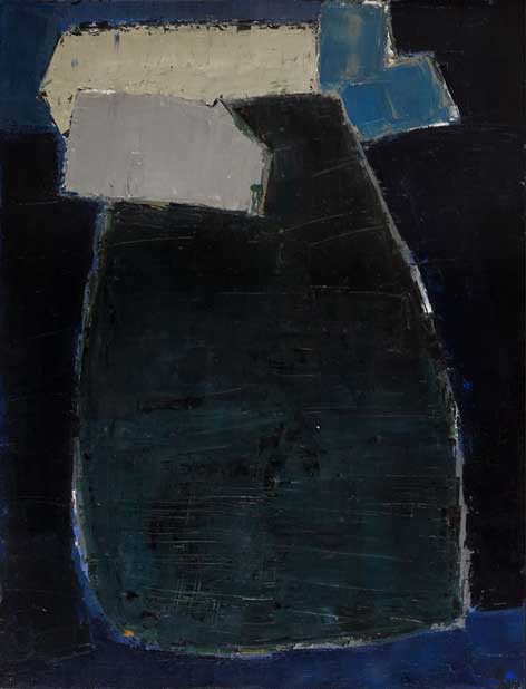 Nicolas de Staël Grande composition bleue 1950-1951 Huile sur Isorel 200 x 150 cm Collection privée / Courtesy Applicat-Prazan, Paris © ADAGP, Paris, 2023 Courtesy Applicat-Prazan, Paris