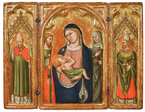 Simone di Filippo, dit SIMONE DEI CROCIFISSI, Triptyque, 1355 - 1360, Tempera et or sur panneau 29,5 x 39,5 cm (ouvert) - GALERIE G. SARTI