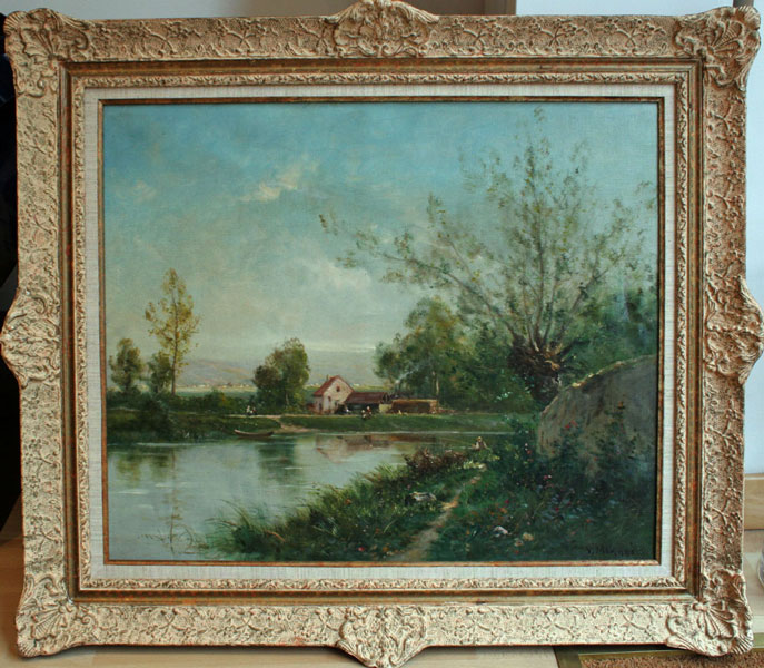 Vincent MANAGO (1880-1936) huile sur toile signée en bas à droite dimensions de la toile 54 x 65 cm, paysage au bord de l'eau